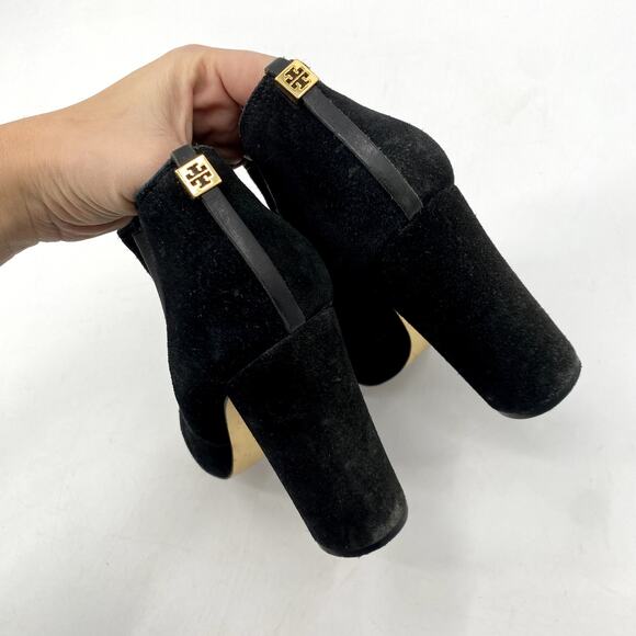 Tory Burch Black Suede Block Heel booties - Picture 4 of 7